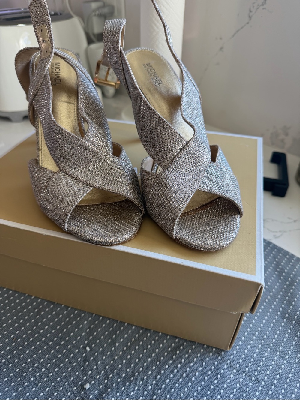 Michael Kors Shimmery Gold Crisscross Slingback Heels